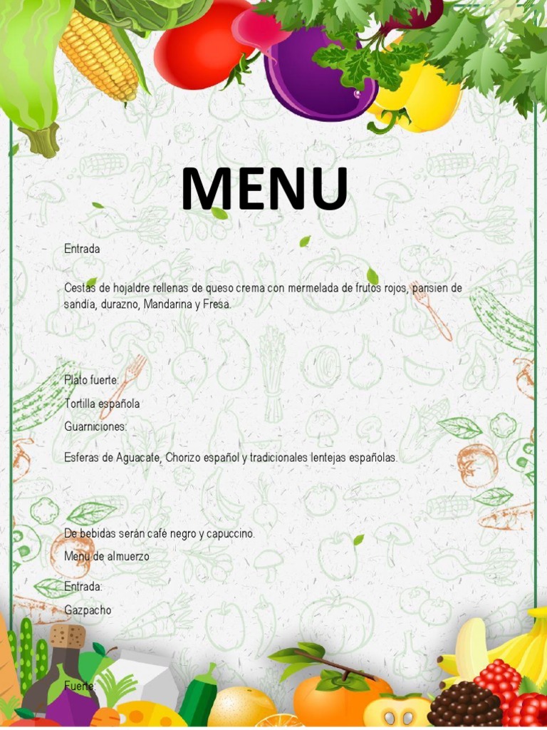 MENU de Comida Española | PDF | Alimentos | Comida y bebida