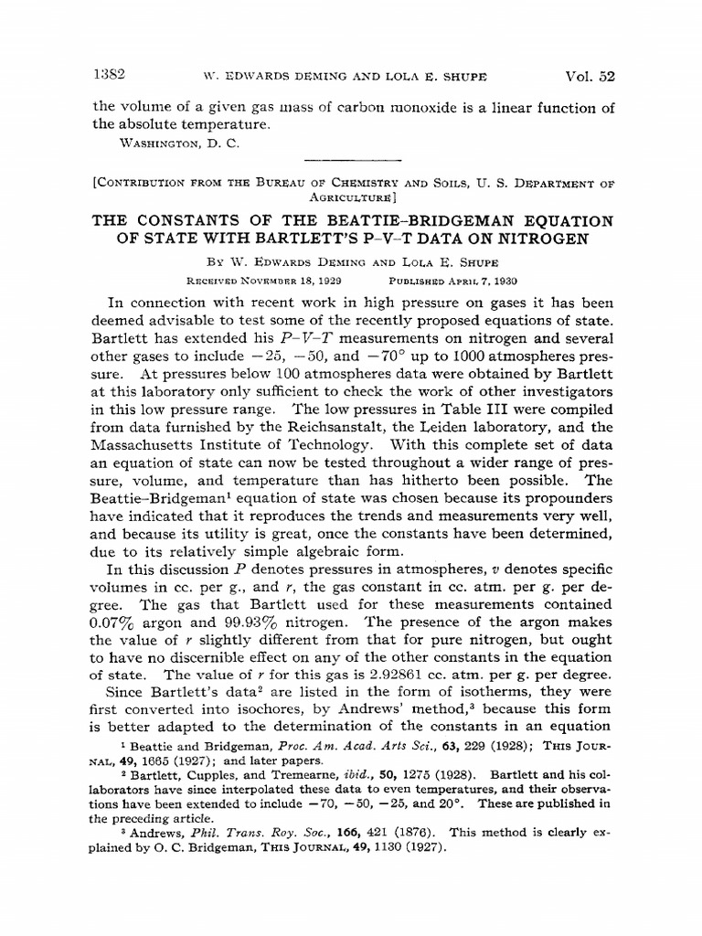Beattie-Bridgeman Constants for Nitrogen | PDF | Gases | Pressure