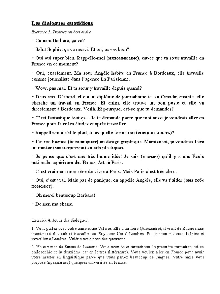 Dialogues quotidiens sur les études en France | PDF | Arts du langage ...