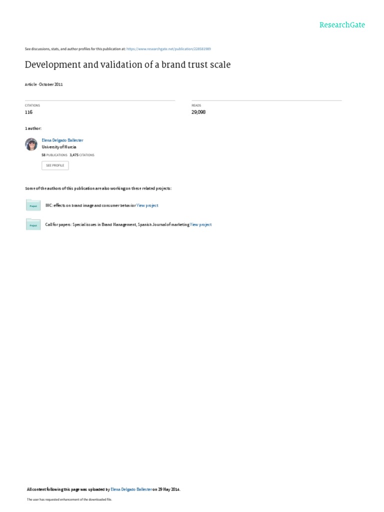 Development and Validation of A Brand Trust Scale PDF Factor Analysis Validity (Statistics)