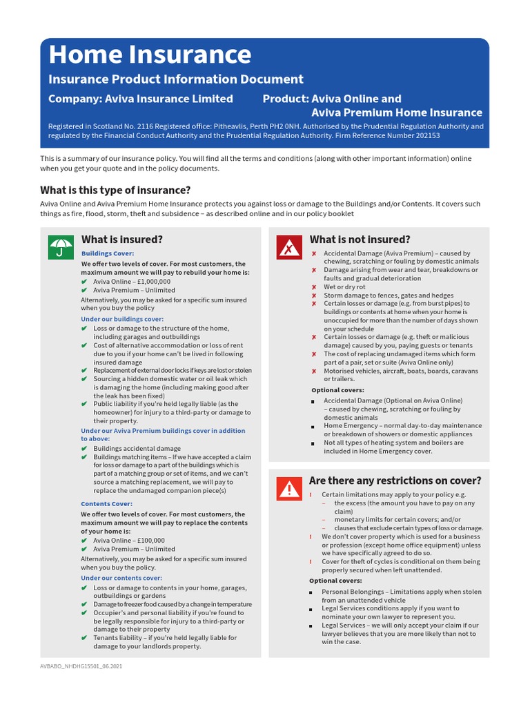 Aviva Home Insurance Overview | PDF | Insurance | Home Insurance