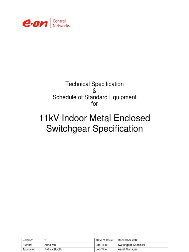 Tech Spec 11kV Indoor Metal Enclosed Switch Gear | PDF | Fuse ...