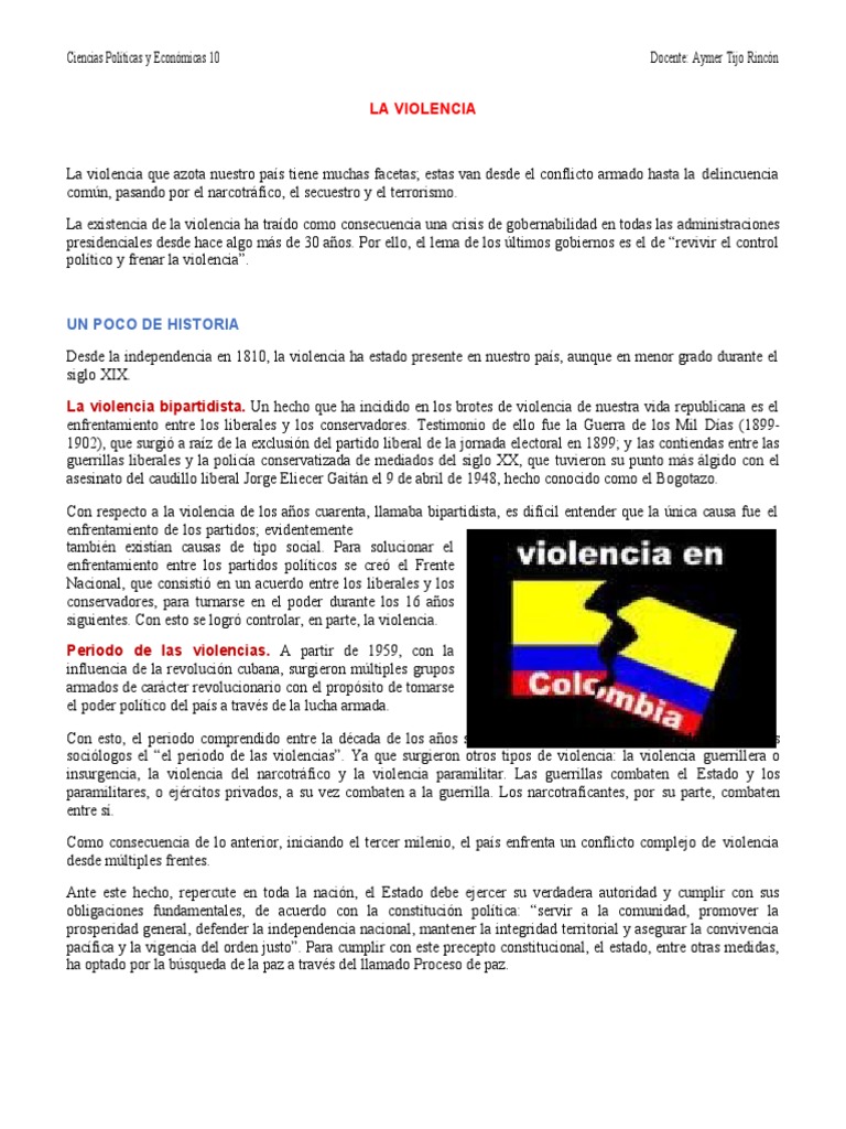 La violencia en Colombia: historia y contexto | PDF | Desempleo | Colombia