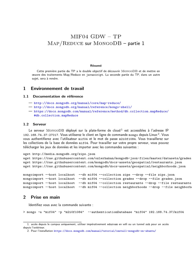 Tutoriel Map/Reduce sur MongoDB | PDF | MongoDB | MapReduce