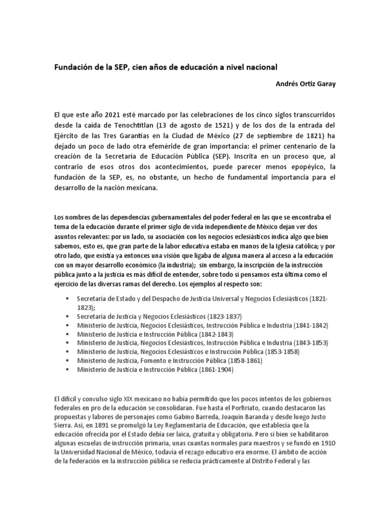 Centenario de la SEP y la educación en México | PDF | México ...