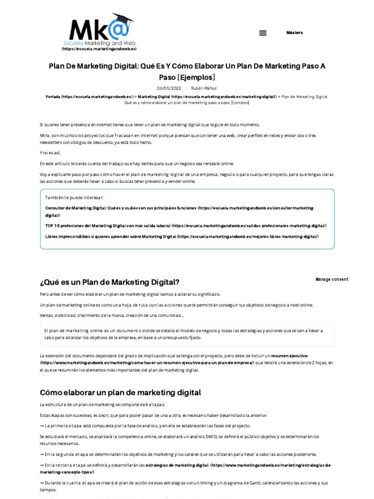¿Cómo Hacer Un Plan de Marketing Digital Completo - (EJEMPLOS) | PDF ...