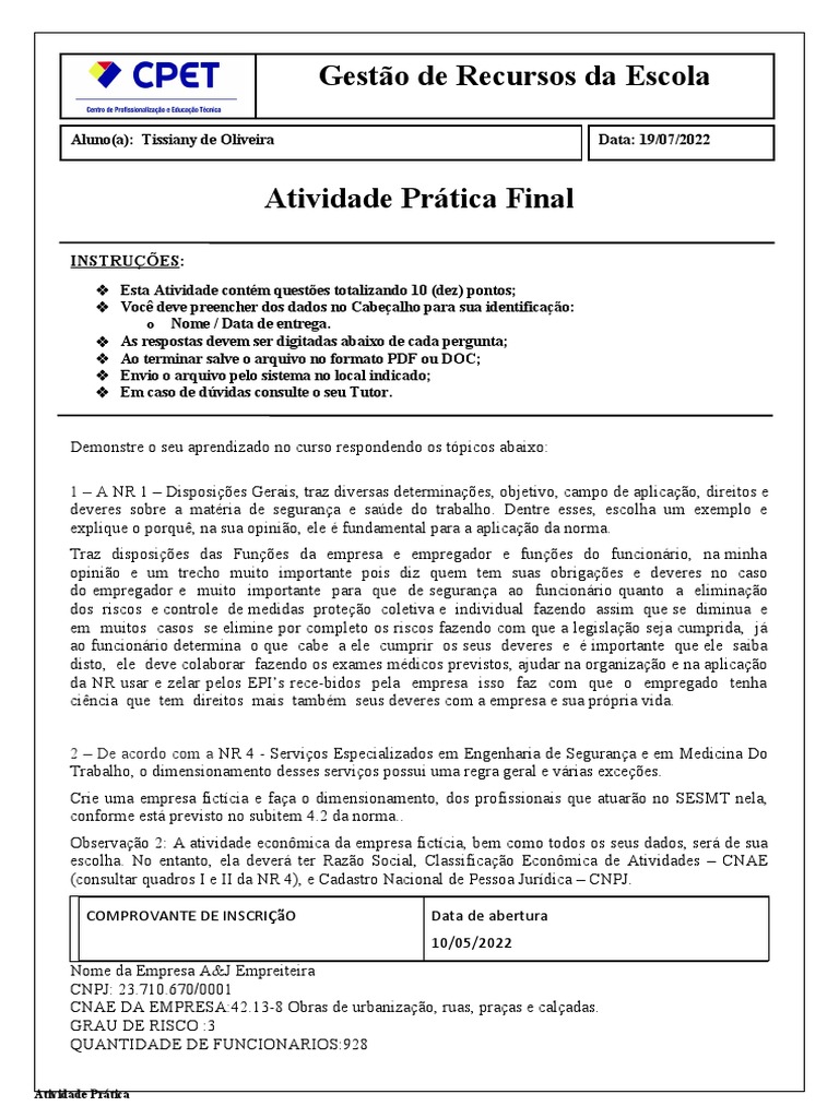 Atividade Prática Final NR 01 a 12 | PDF