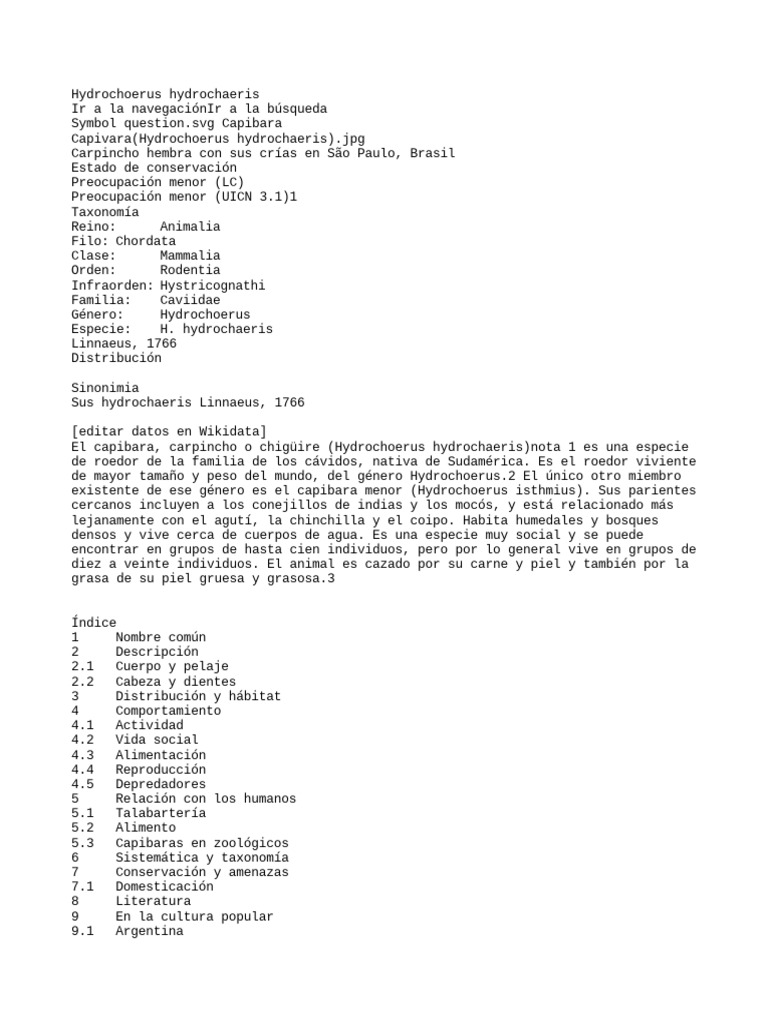 Información sobre el capibara | PDF | Hogar, jardinería y bricolaje ...