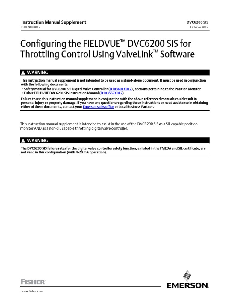 Configuring the fieldvue dvc6200 sis for throttling control using