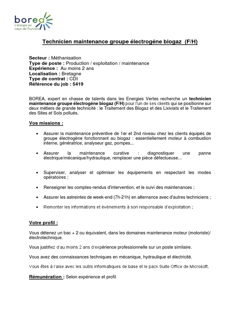Fiche de Poste Technicien Maintenance NordOuest  PDF