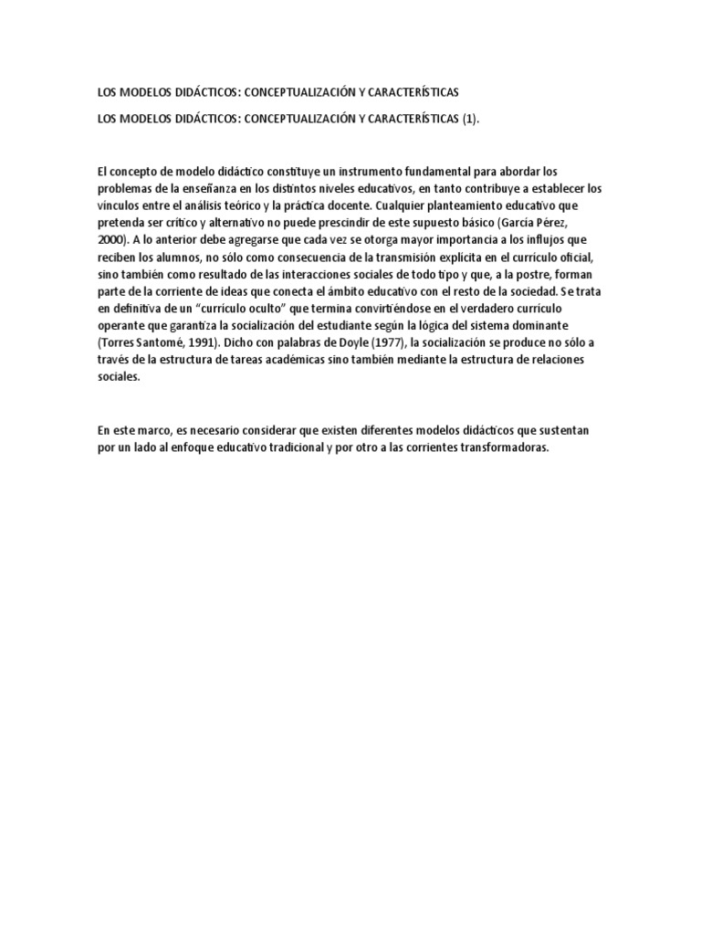 Modelos Didácticos: Tipos y Características | PDF | Método de enseñanza ...