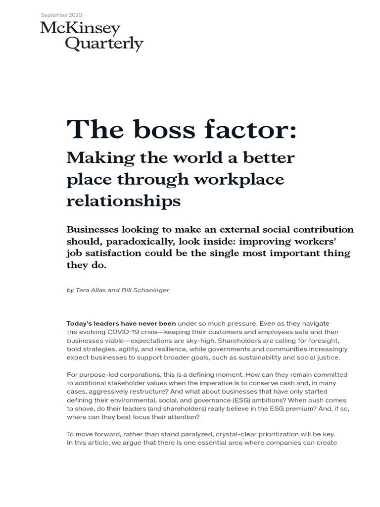 The Boss Factor Making the World a Better Place Through Workplace