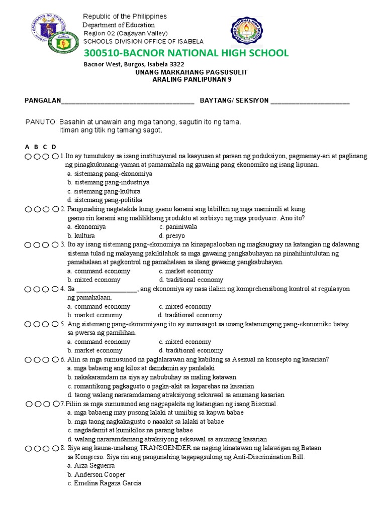 1st Summative Test AP9 | PDF
