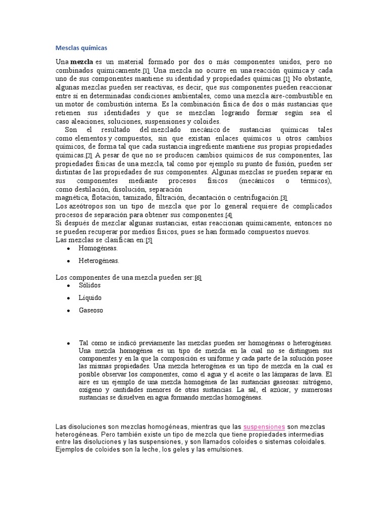 Mezclas Químicas PDF Mezcla Ingeniería Química
