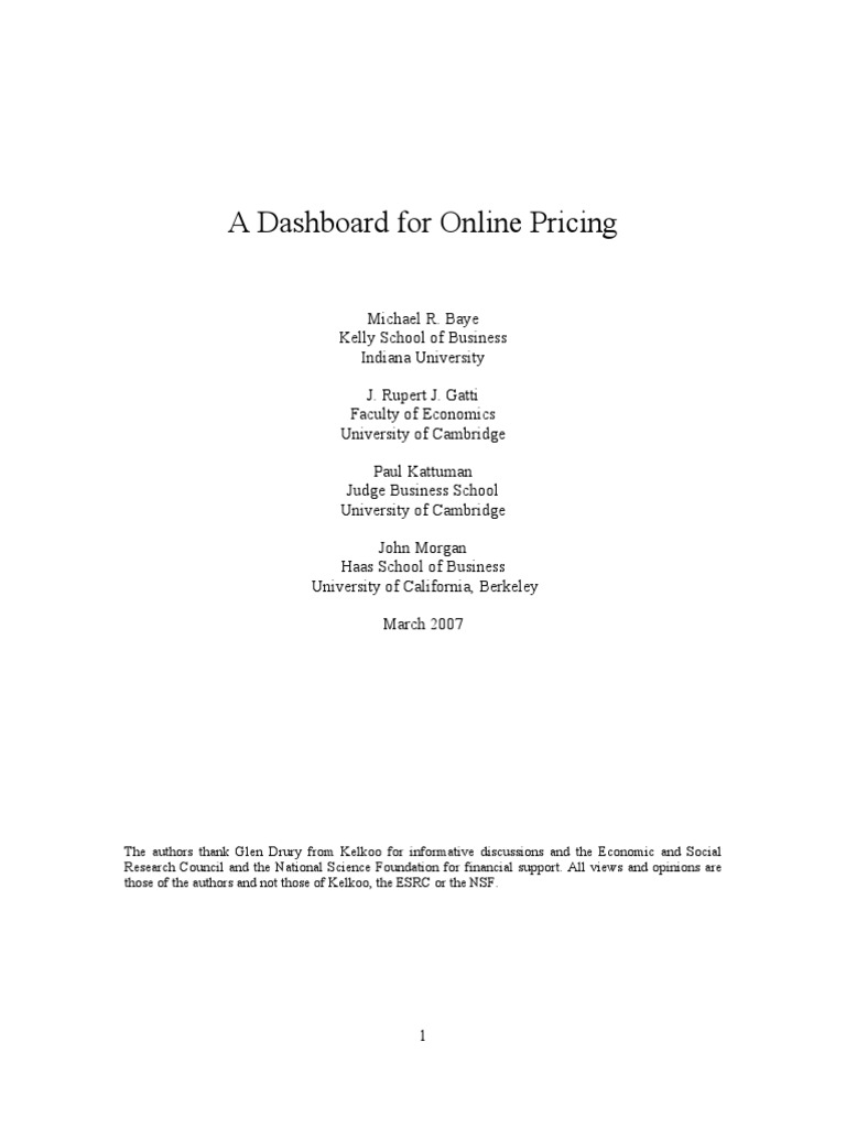 A Dashboard For Online Pricing Pdf Strategic Management Retail