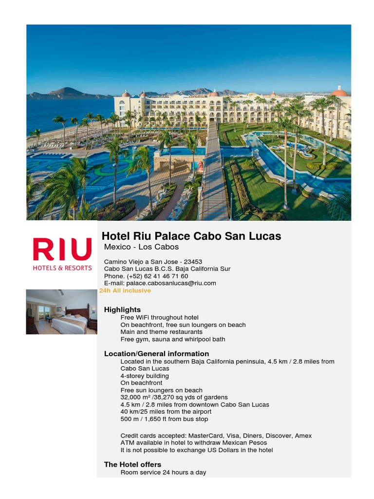 Riu Palace Cabo San Lucas Dining Options | PDF | Meal | Buffet