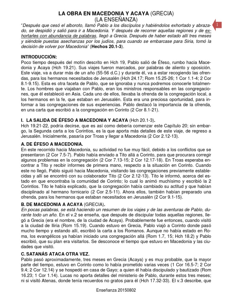 La Obra en Macedonia y Acaya (Grecia) PDF Pablo el apóstol