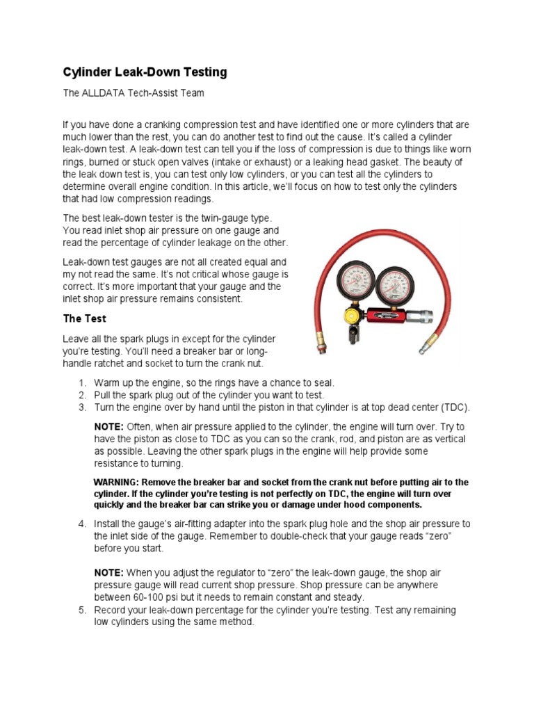Cylinder LeakDown Testing The Test PDF Engines Mechanical
