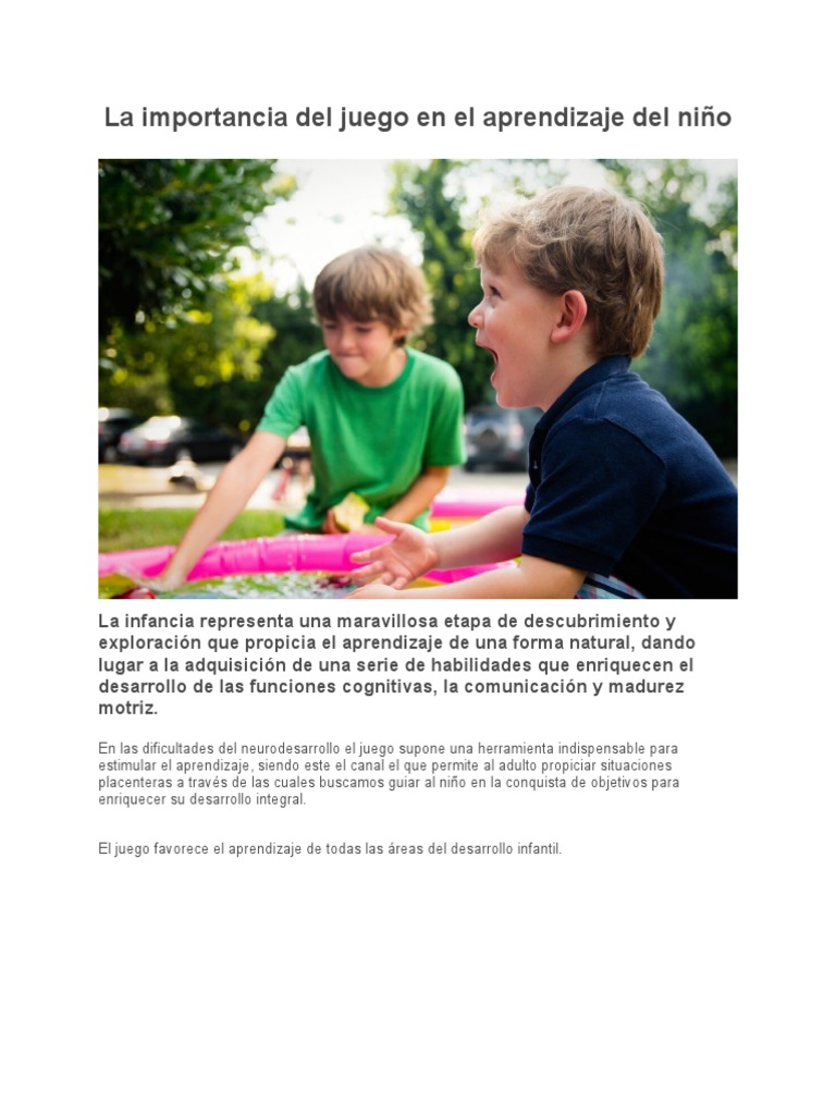 La Importancia Del Juego en El Aprendizaje Del Niño | PDF | Aprendizaje ...