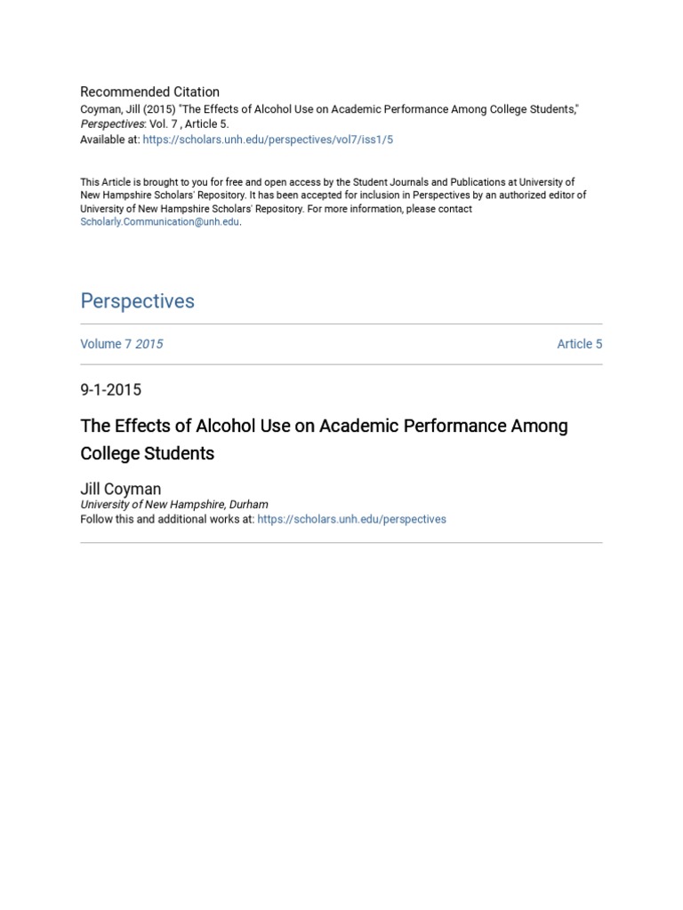 The Effects of Alcohol Use On Academic Performance Among College | PDF ...