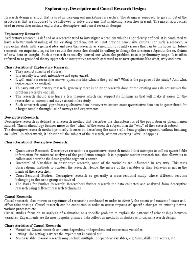 Research Designs: Exploratory, Descriptive, Causal | PDF | Experiment ...