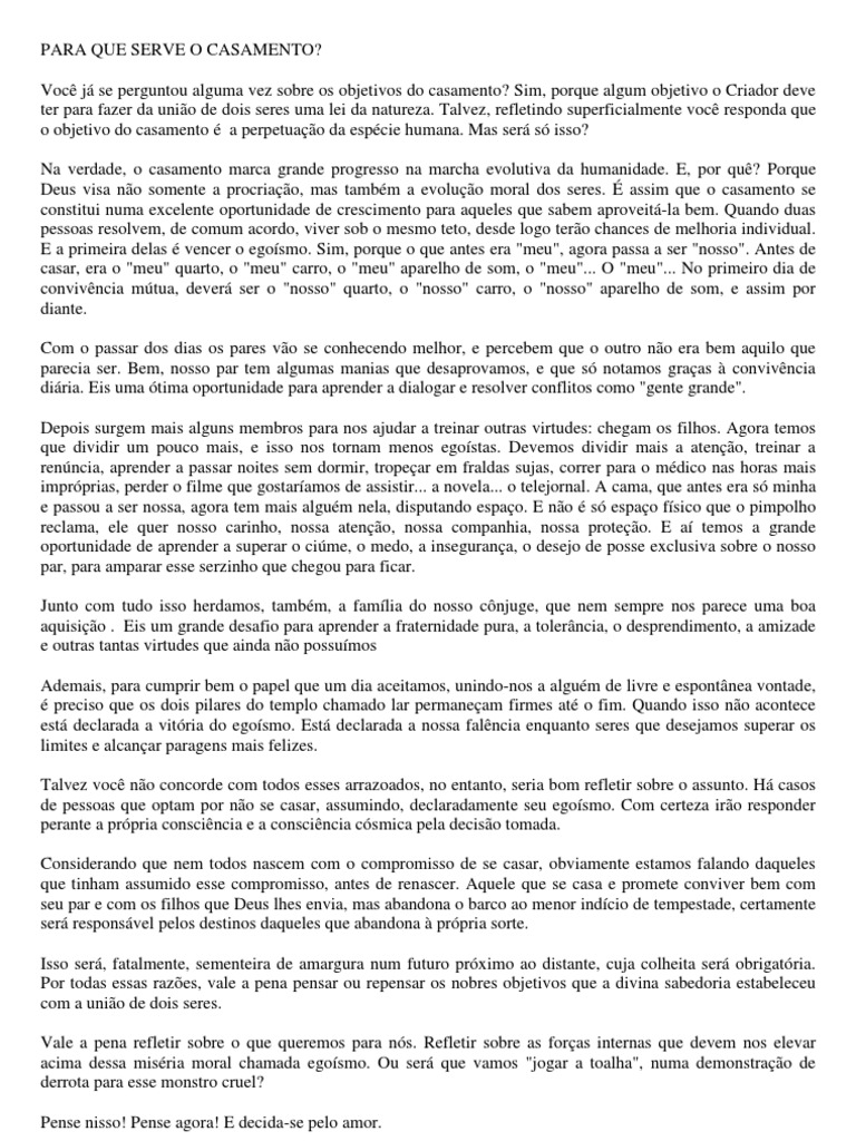Para Que Serve o Casamento PDF Casamento Deus