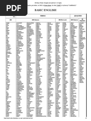 850 Basic Words - Grouped and Listed by C. K. Ogden | PDF