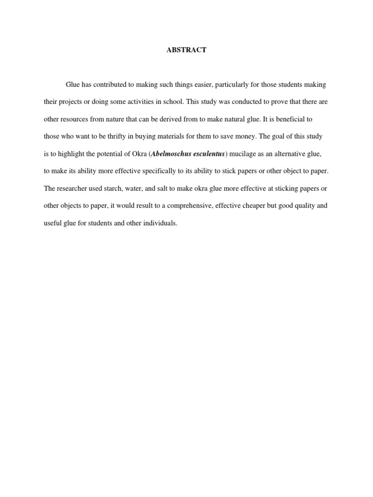 Potential of Okra Mucilage as an Alternative Glue A Study on the