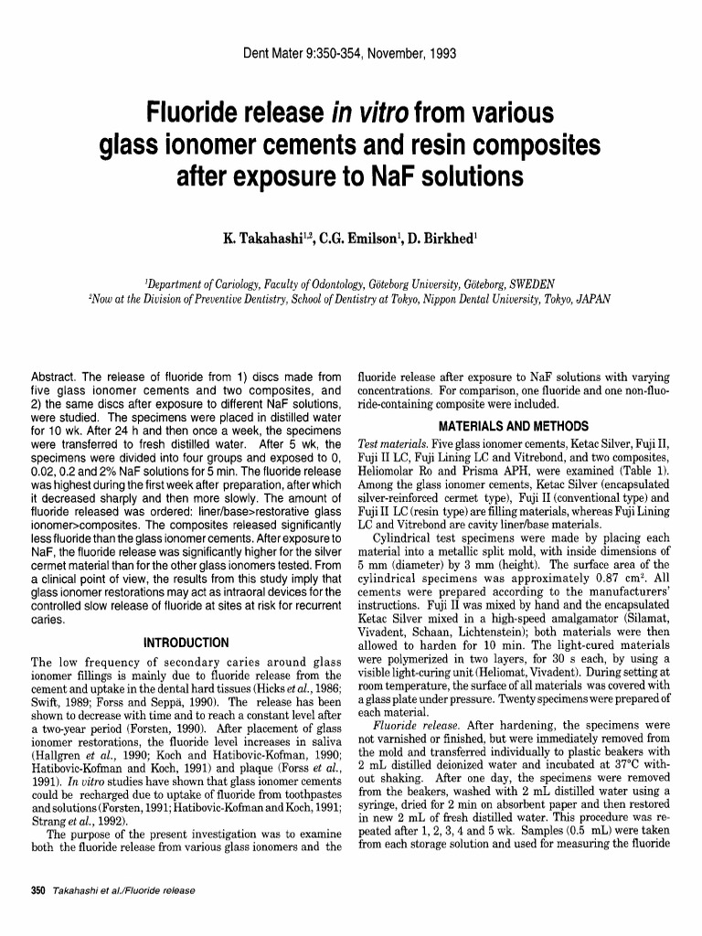 Fluoride Release From Various Glass Ionomer Cements and Resin