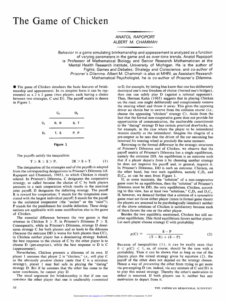 Chicken The of PDF Game Theory Mathematical And Quantitative