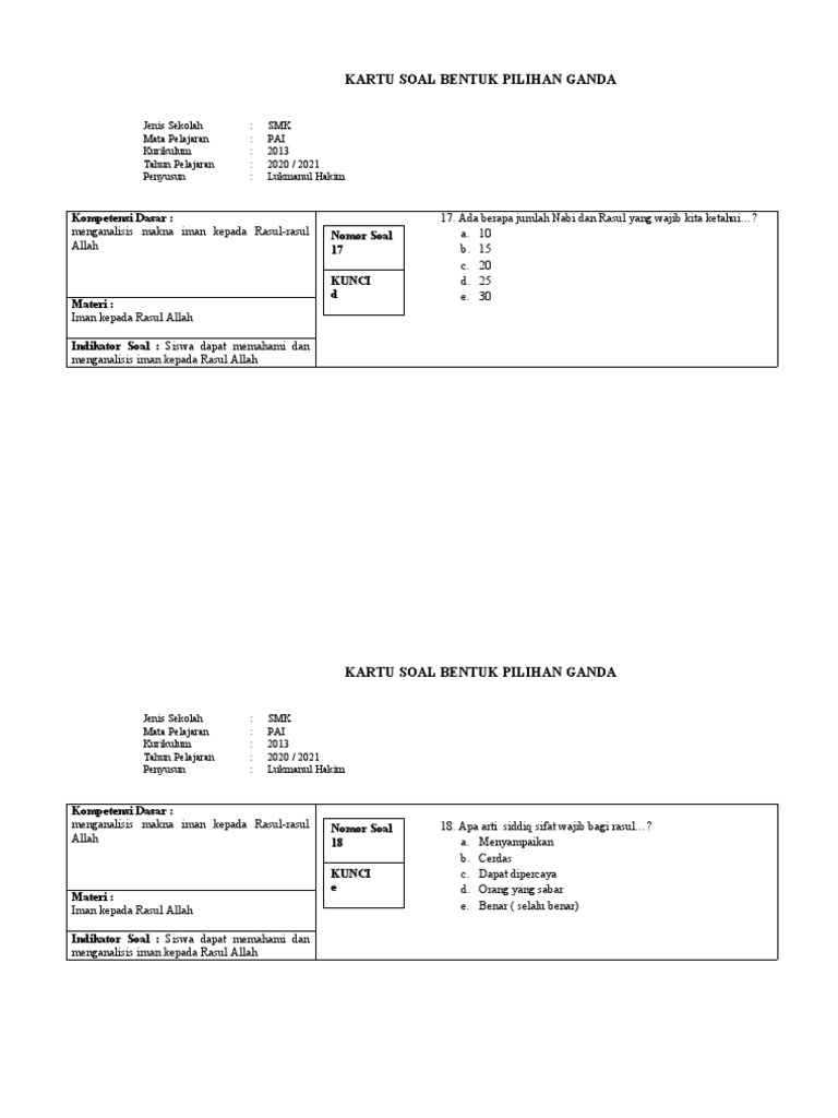 Kartu soal kd 3 4 no 17 25 pa hakim pdf