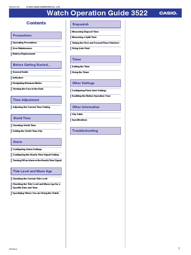 Timepieces (Watches) Manuals CASIO Support PDF Watch Water