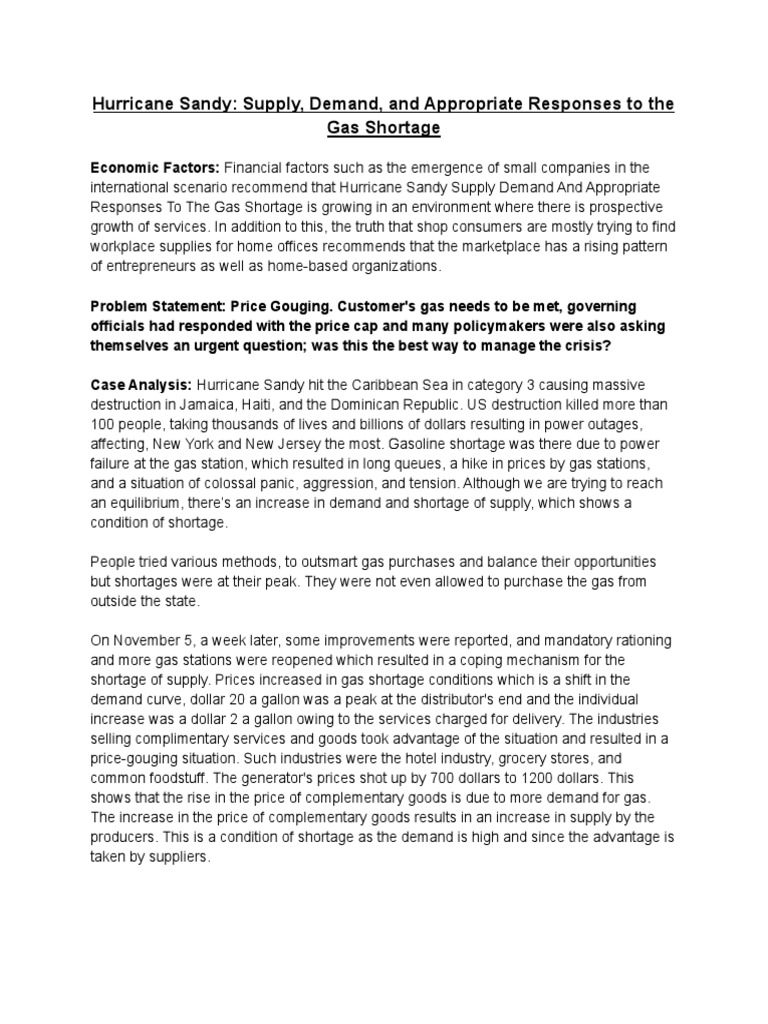 Hurricane Sandy Case Analysis Pdf Prices Economies