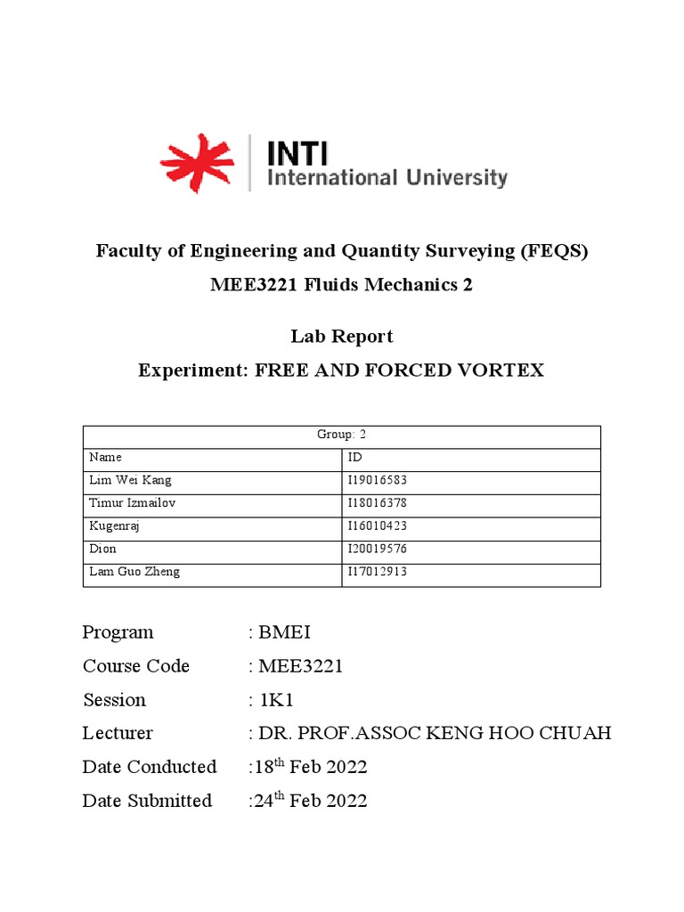 Group 2 Vortex Lab Report PDF Vortices Mechanics