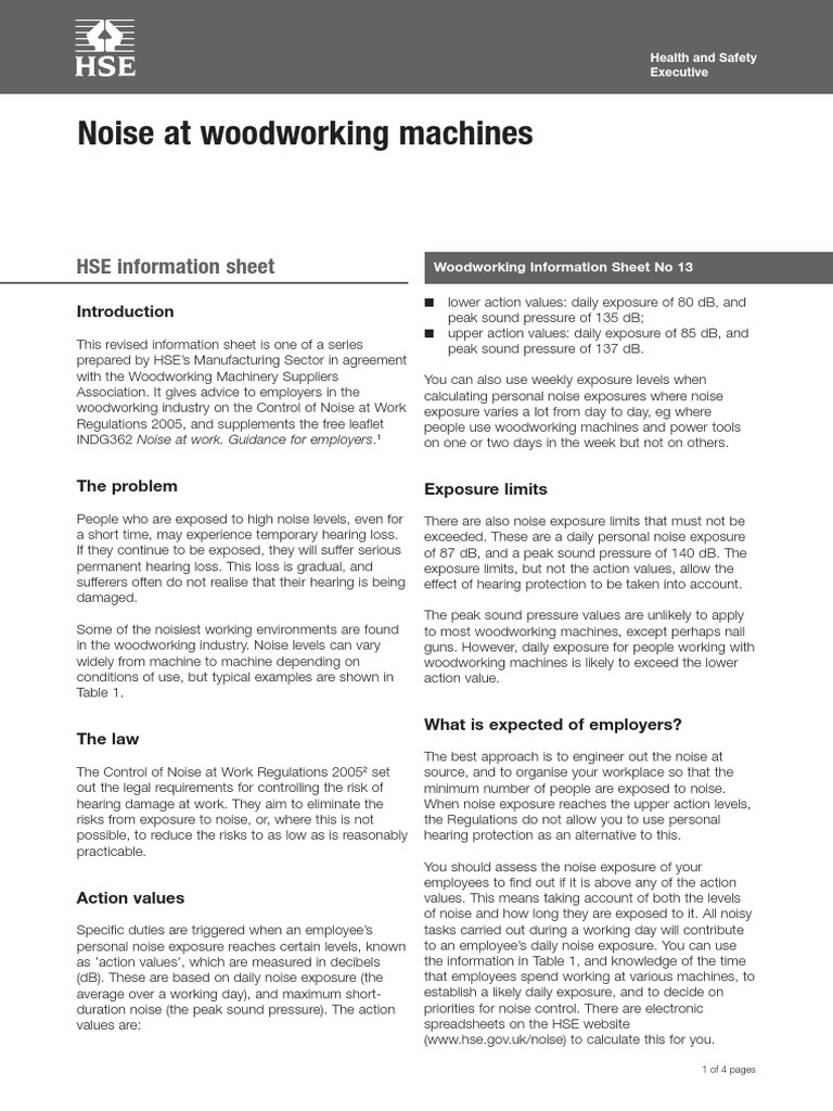 HSE Noise at Woodworking Machines PDF Noise Employment