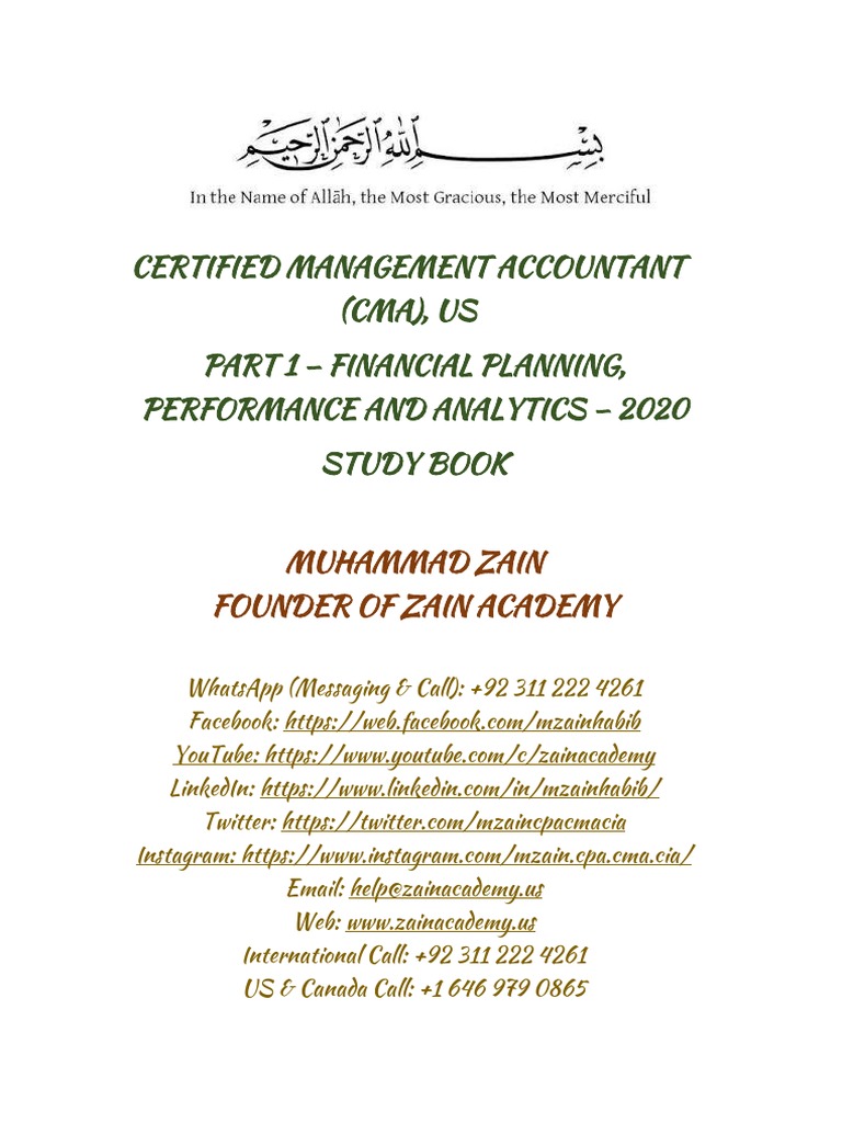 Certified Management Accountant (CMA), US Part 1 Financial Planning