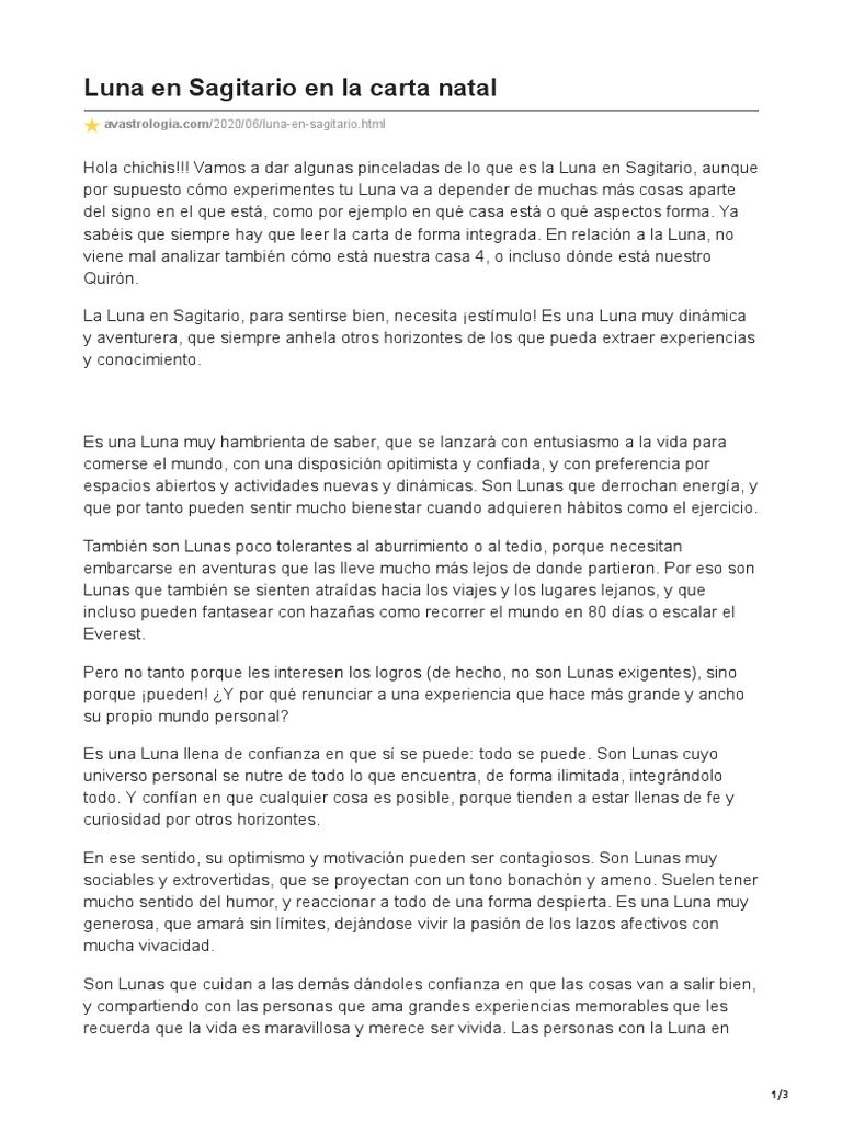 Luna en Sagitario en La Carta Natal | PDF | Verdad | Luna