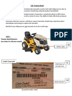 Tractor Identification) : USA Product Recall