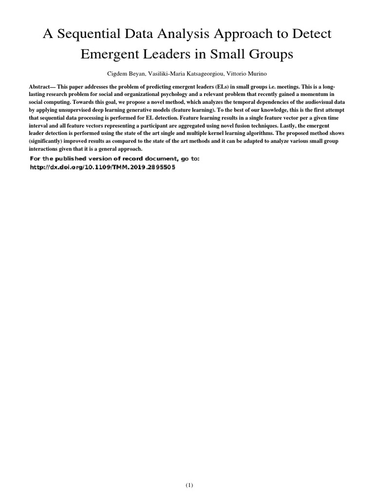 A Sequential Data Analysis Approach To Detect Emergent Leaders in Small ...