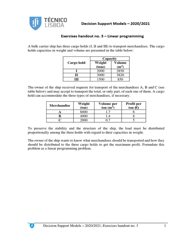 Linear Programming for Cargo Optimization | PDF | Cargo | Freight Transport