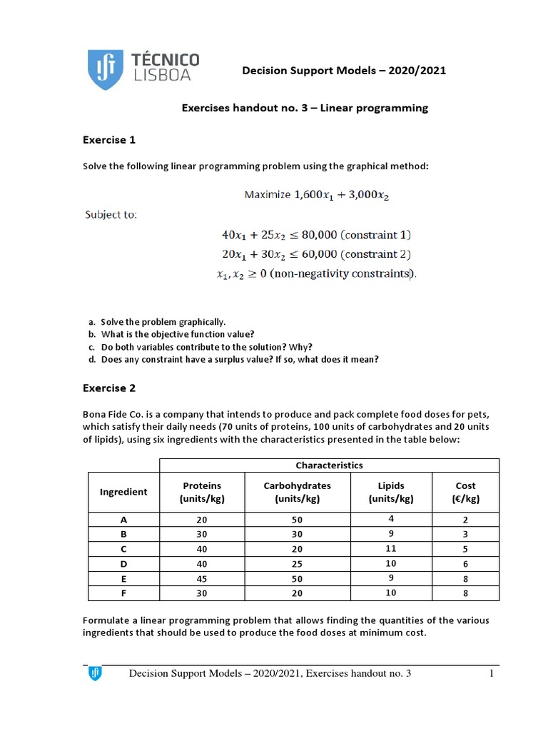 Linear programming exercises | PDF | Gasoline | Oil