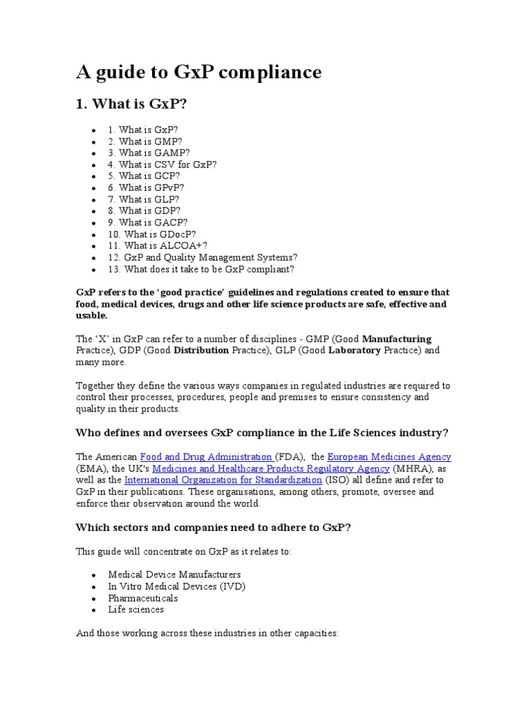 GxP Compliance: A Comprehensive Guide | PDF | Quality Management System ...