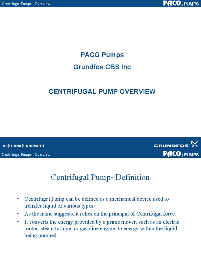 PACO Pumps Grundfos CBS Inc Centrifugal Pump Overview PDF Pump