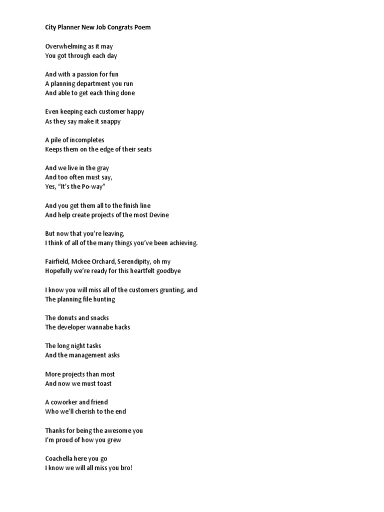 City Planner New Job Congrats Poem PDF