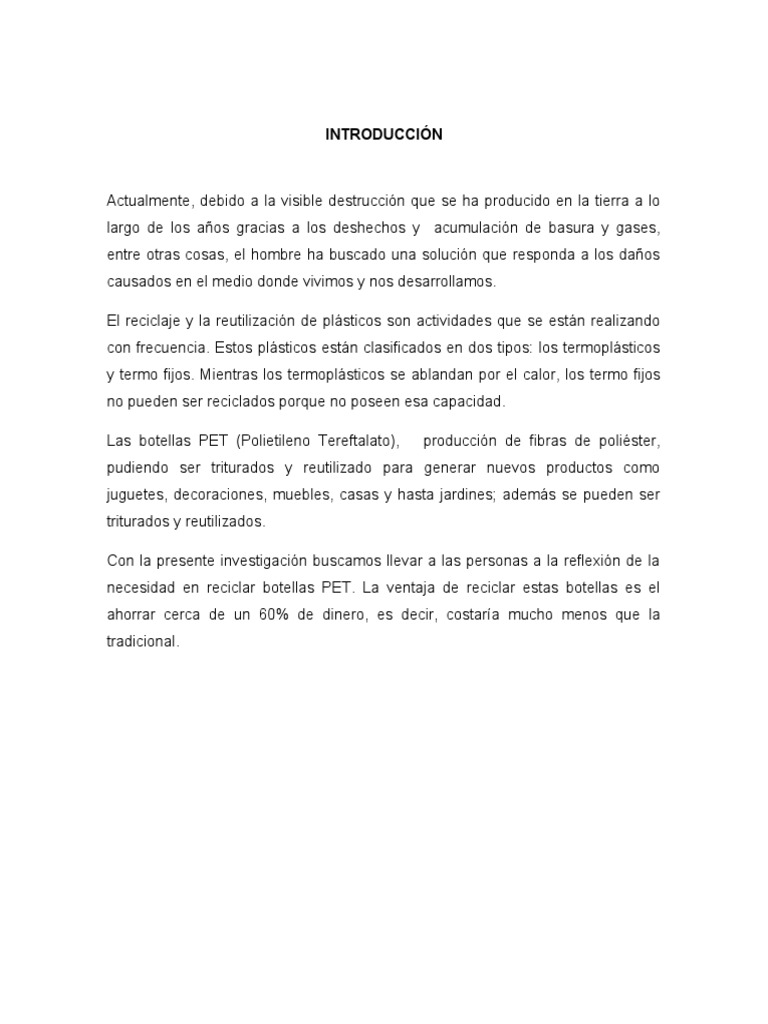 Conciencia sobre Reciclaje de Botellas PET | PDF | Residuos | Reciclaje