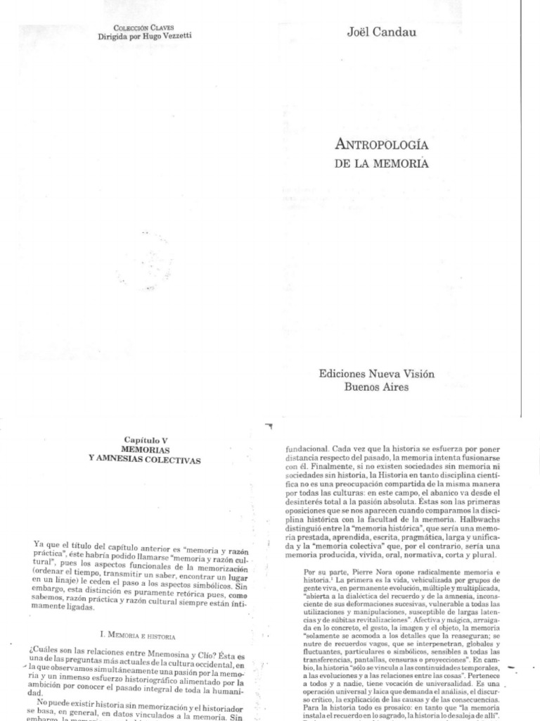 J Candau Memorias Y Amnesias Colectivas En Antropolog a De La