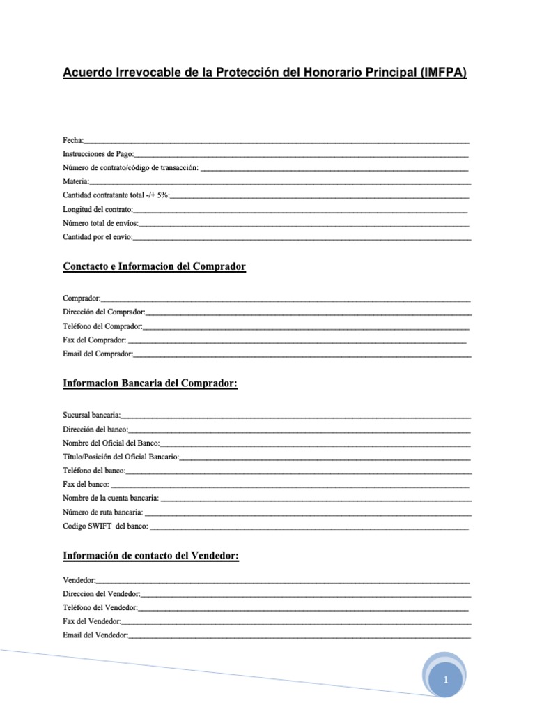 Acuerdo Irrevocable de La Protección Del Honorario Principal (IMFPA ...