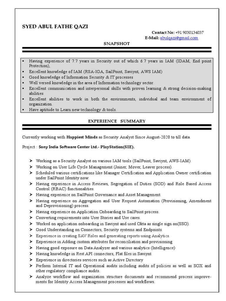 IAM Analyst Resume Overview | PDF | Active Directory | Computer Security