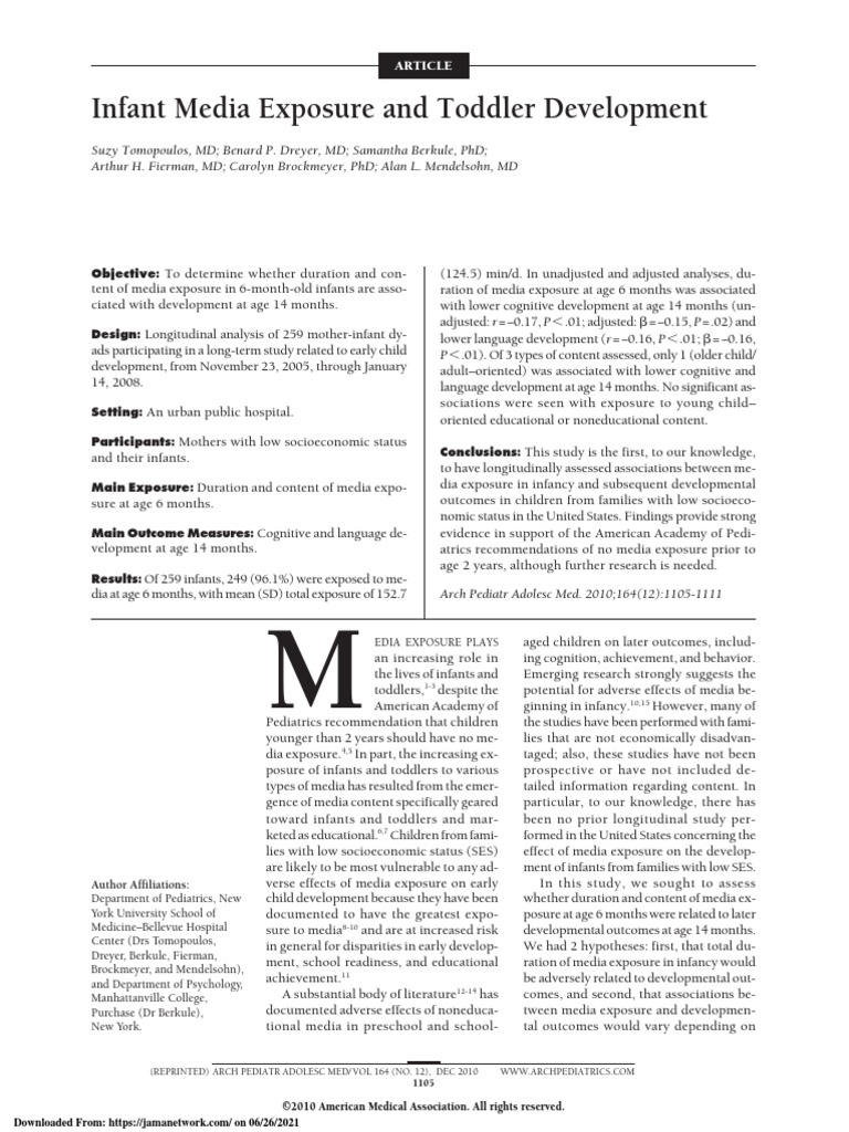 Infant Media Exposure and Toddler Development | PDF | Socioeconomic ...