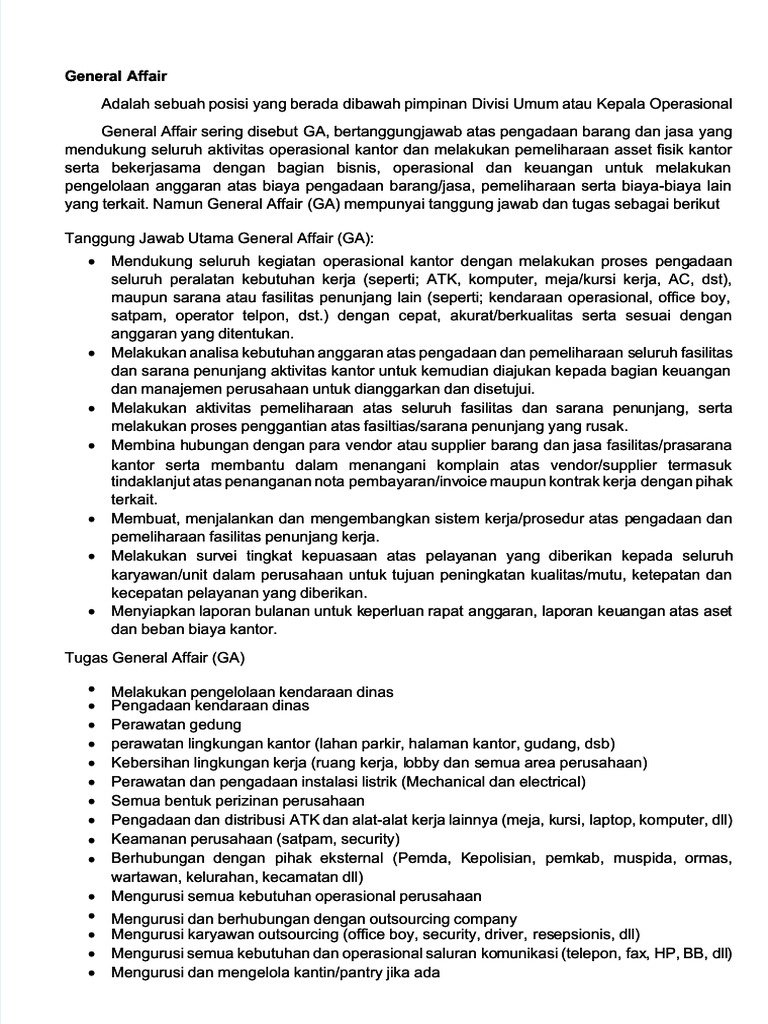 Tanggung Jawab dan Tugas General Affair | PDF